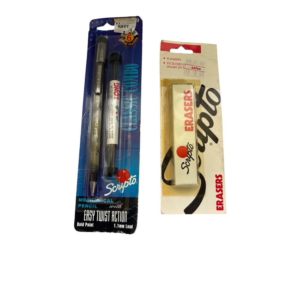 Vintage Scripto Classic Combo Mechanical Pencil Navy with Erasers 1.1mm New